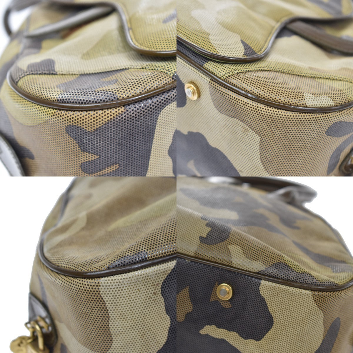 Christian Dior Vintage Saddle Bowler Camouflage Printed Pixelated Leather Khaki Canvas Handbag (Pre-Owned)