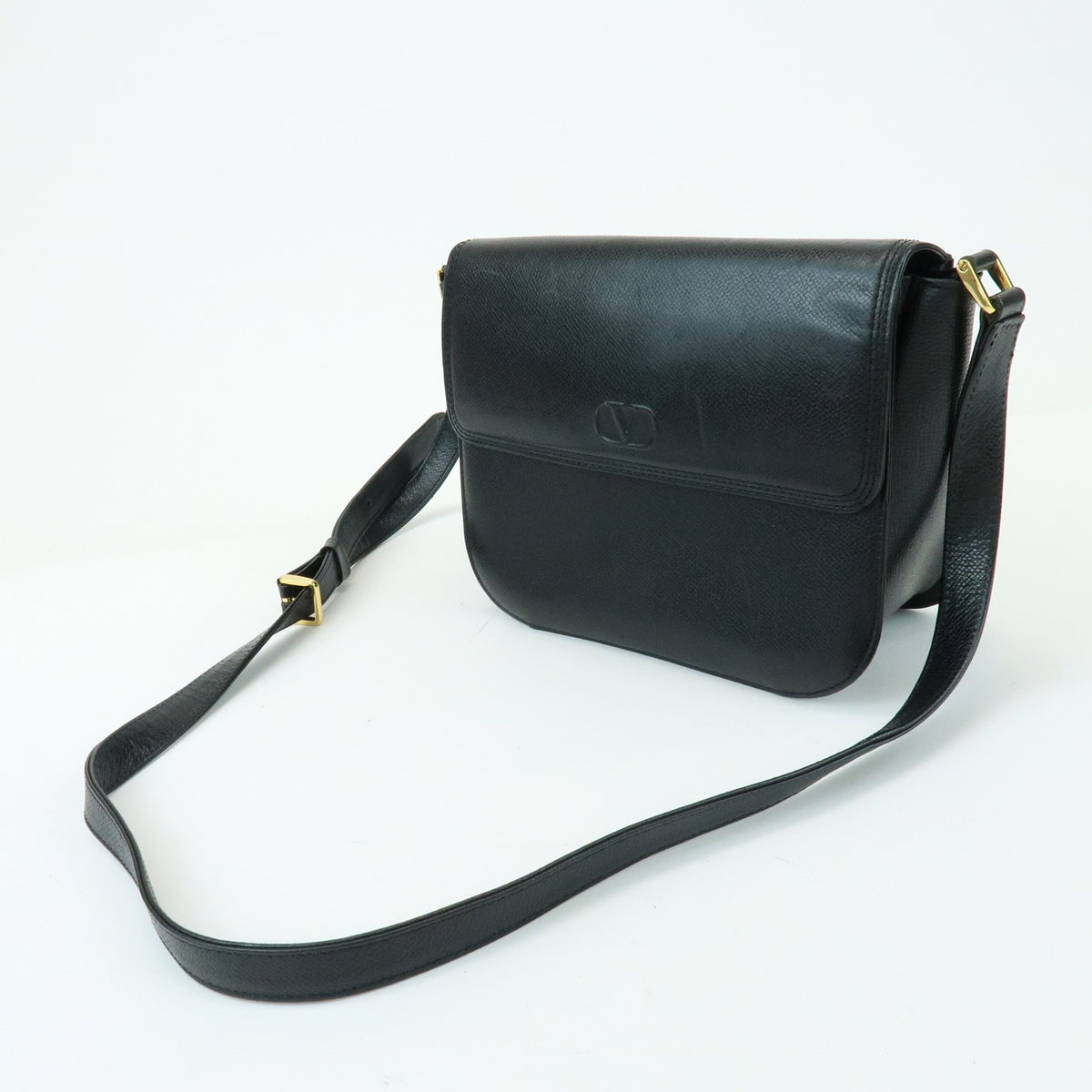 Valentino Garavani Vlogo Flap Leather Black Leather Shoulder Bag Bag (Pre-Owned)
