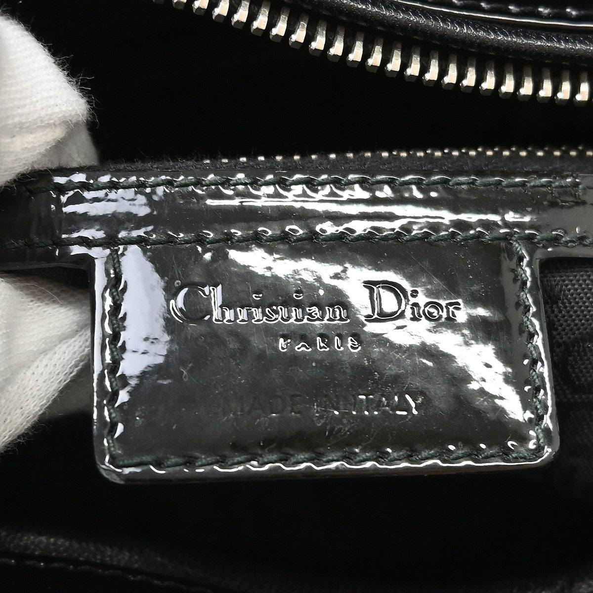 Christian Dior Lady Dior Patent Black Patent_Leather Handbag (Pre-Owned)