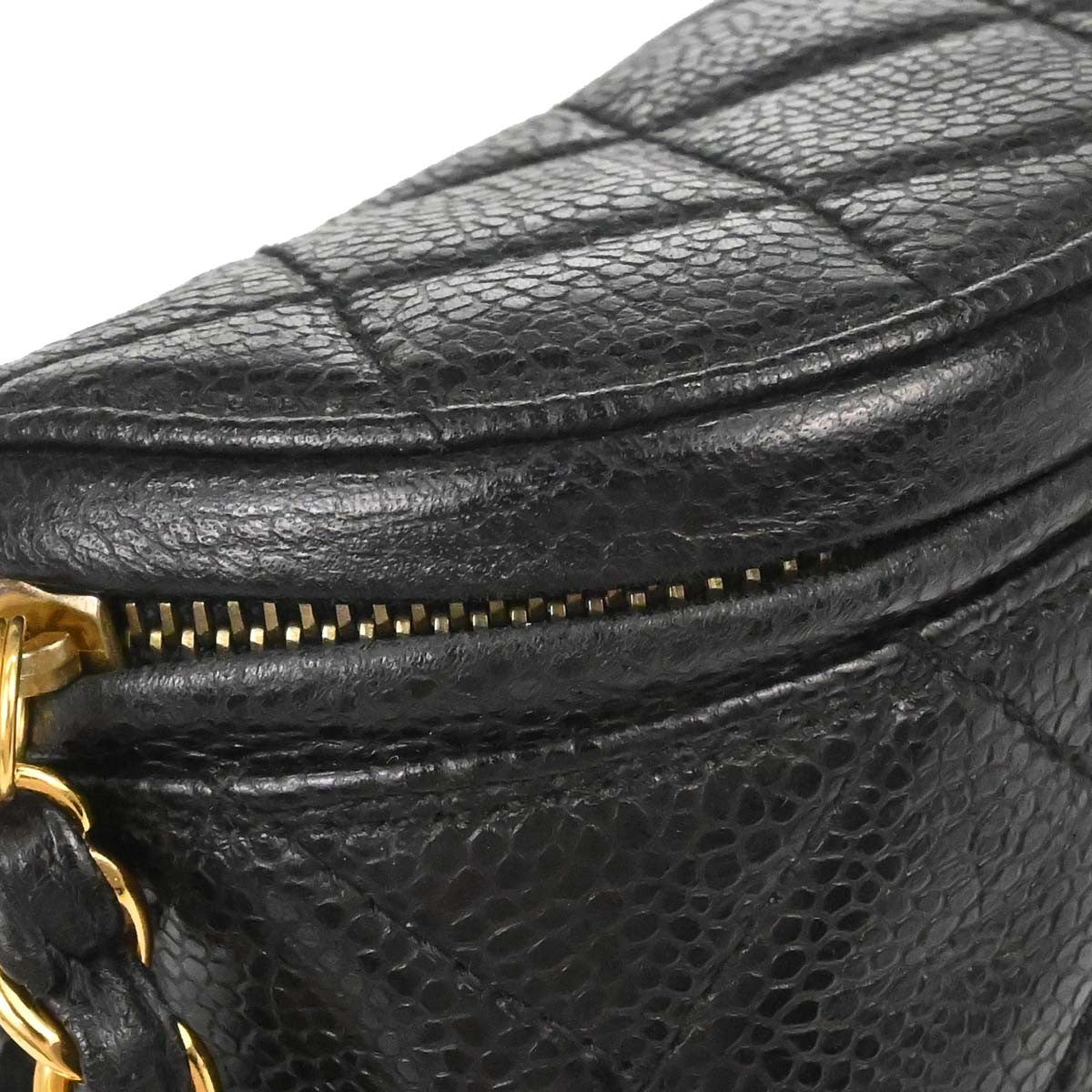 Chanel Vintage Zip Belt Quilted Caviar Black Leather Shoulder Bag Bag (Pre-Owned)