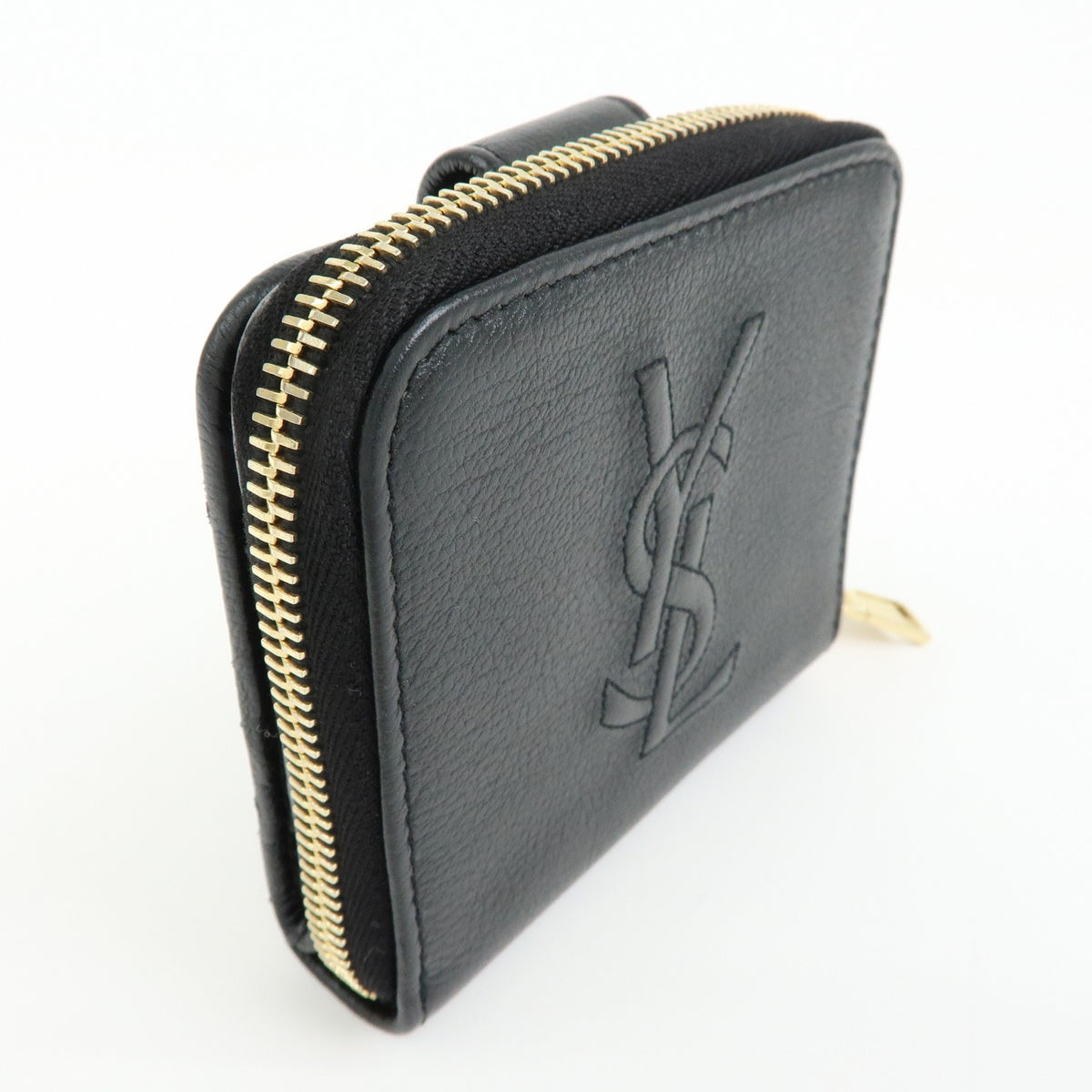 Saint Laurent Belle De Jour Zip Around French Leather Black Leather Wallets Accessory (Pre-Owned)