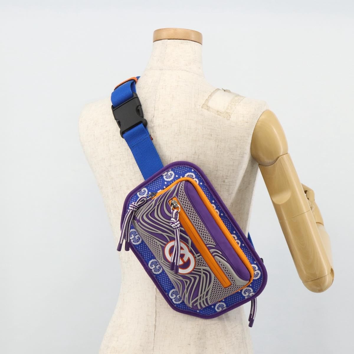 Gucci Panelled Front Pocket Belt Gg Jacquard Nylon And Rubber Purple Nylon Handbag (Pre-Owned)