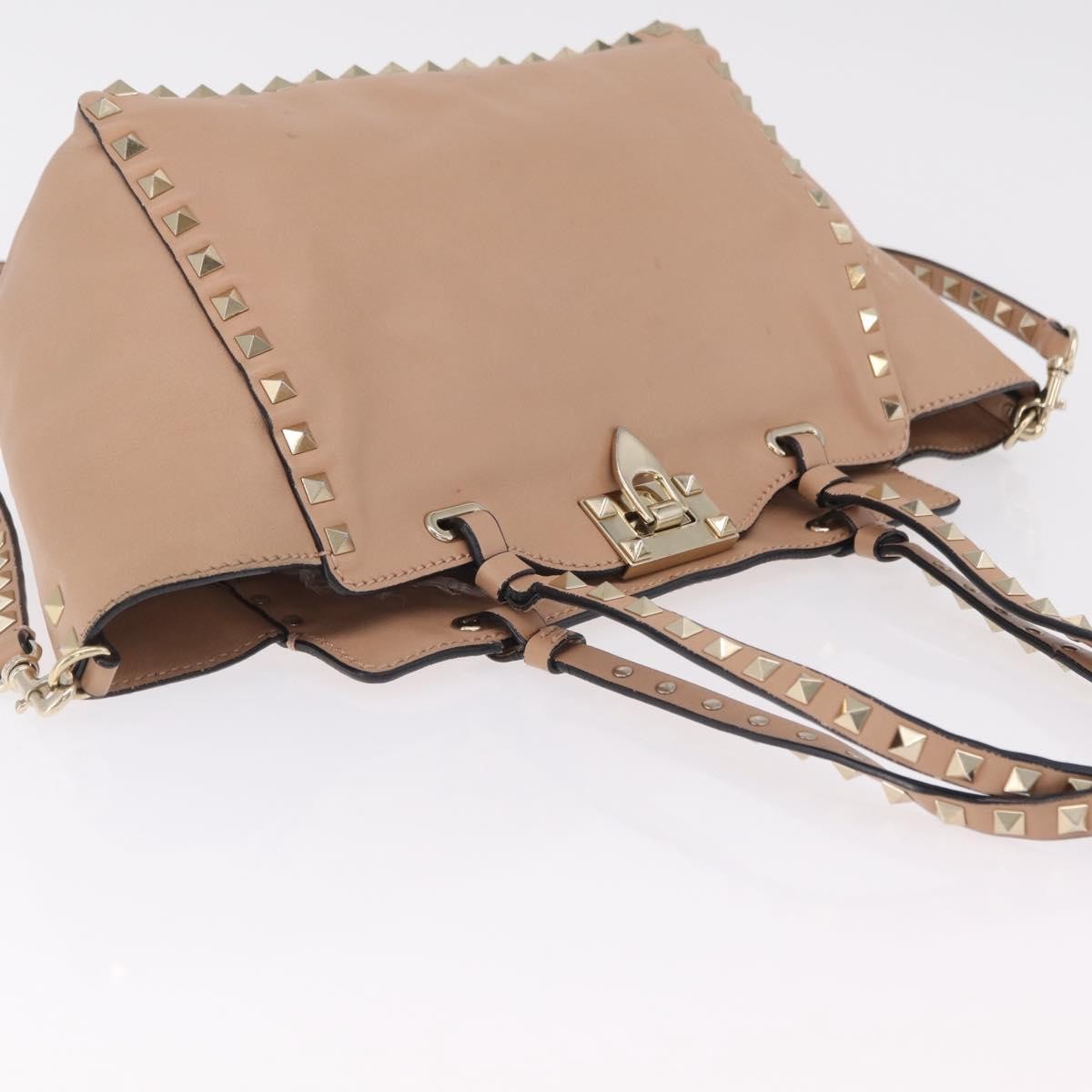Valentino Garavani Rockstud Soft Leather Beige Leather Tote Bag Bag (Pre-Owned)
