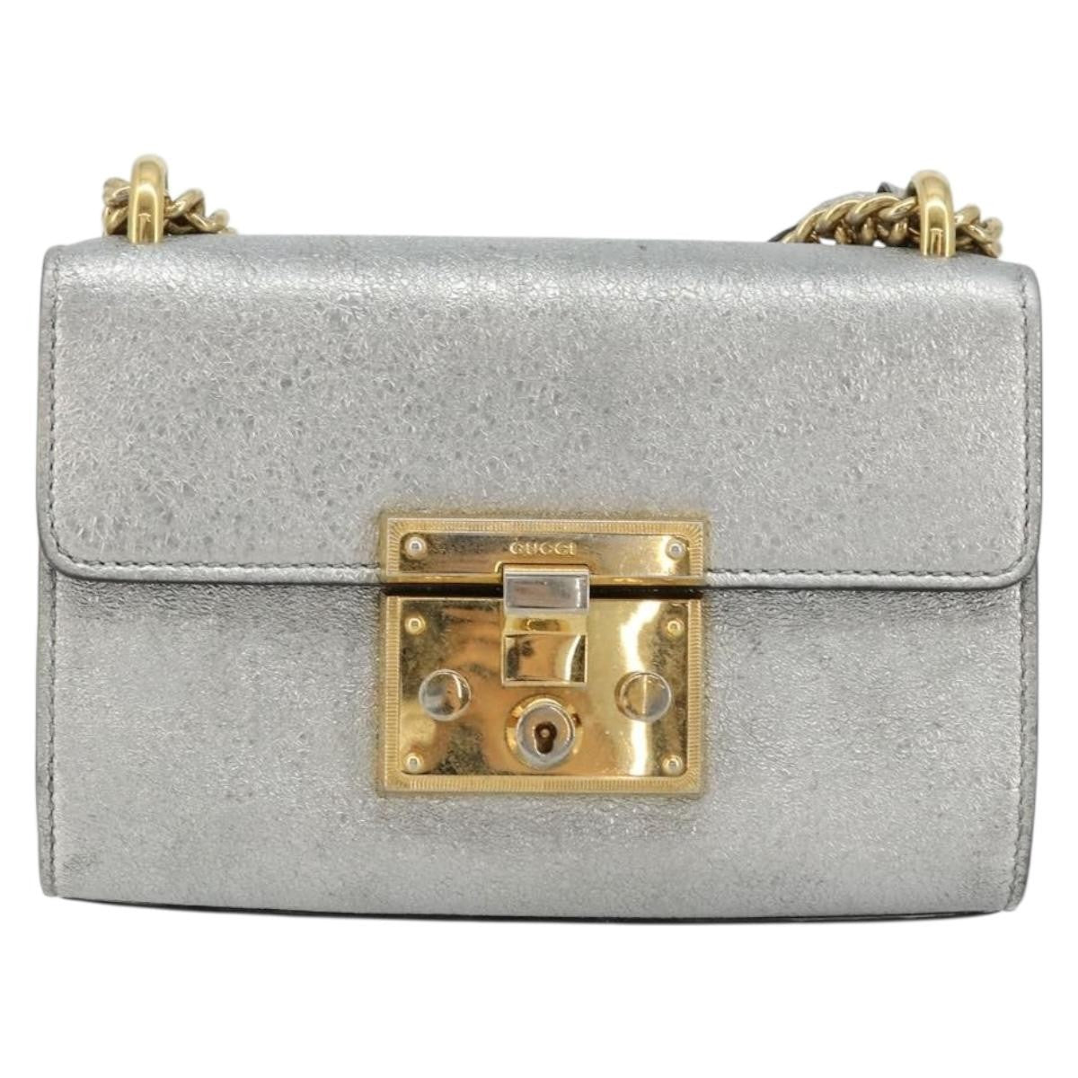 Gucci Padlock Shoulder Bag Nm Gg Coated Canvas And Leather Silver Leather Shoulder Bag Bag (Pre-Owned)