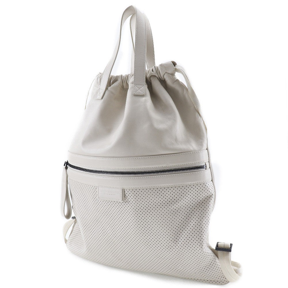 Bottega Veneta Drawstring Perforated Leather Beige Calfskin Backpack Bag (Pre-Owned)