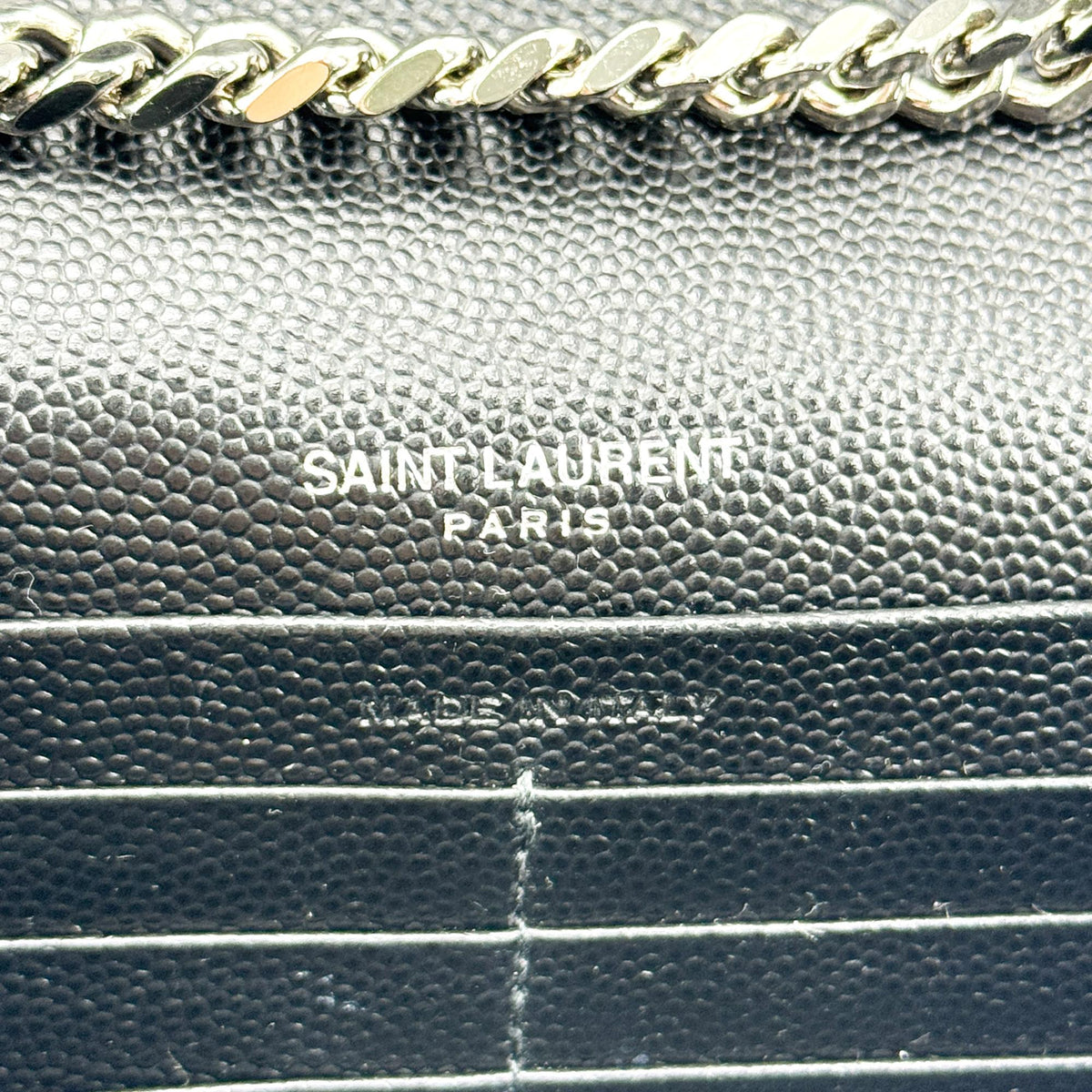 Saint Laurent Classic Monogram Wallet On Chain Matelasse Chevron Leather Black Leather Crossbody Bag Bag (Pre-Owned)