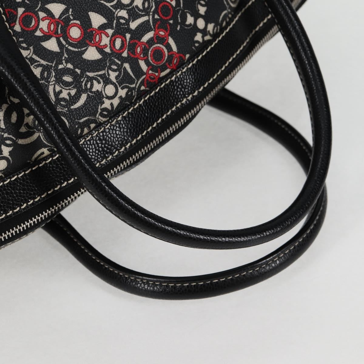 Chanel Optic Coco Bowler Printed Coated Canvas With Caviar Black Canvas Handbag (Pre-Owned)