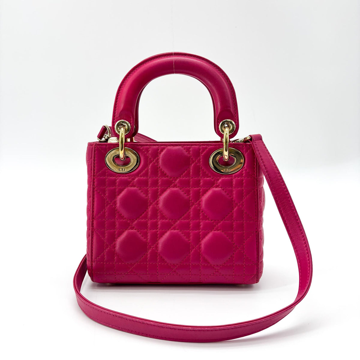 Christian Dior Lady Dior Cannage Quilt Lambskin Pink Leather Handbag (Pre-Owned)