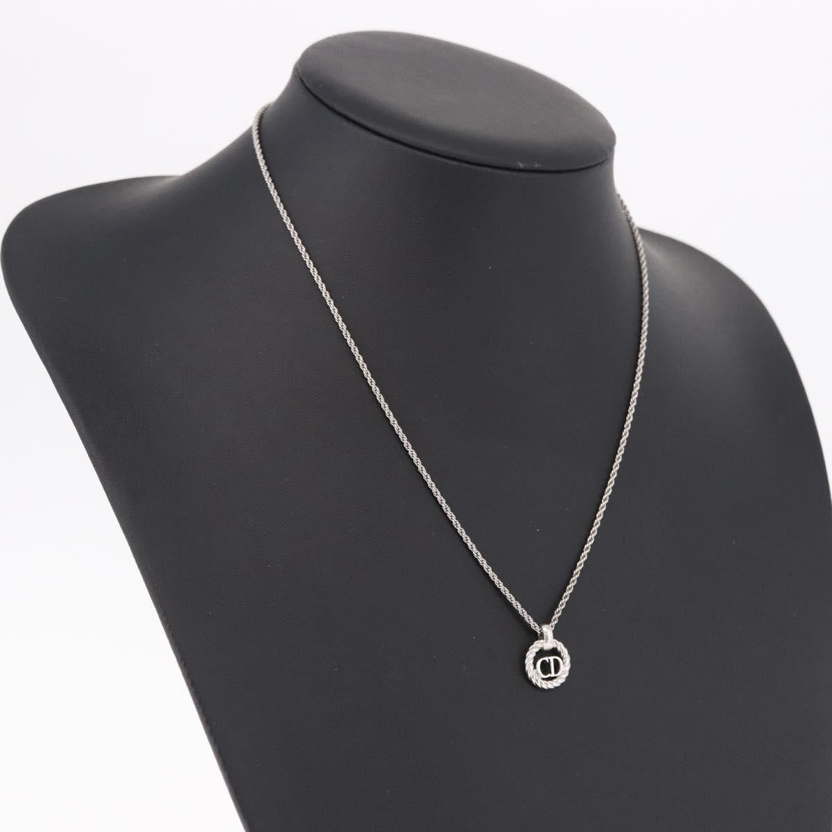 Christian Dior Vintage Circle Pendant Metal Silver Metal Necklace Jewelry (Pre-Owned)