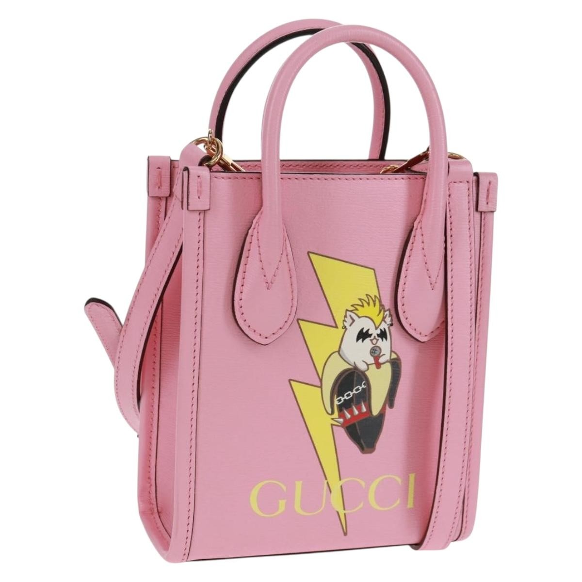 Gucci Vertical Tote Printed Leather Pink Leather Tote Bag Bag (Pre-Owned)