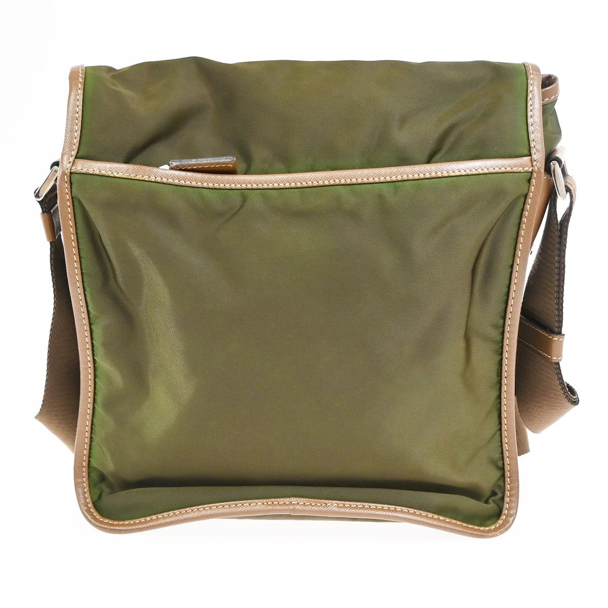 Prada Logo Buckle Messenger Nylon Khaki Nylon Handbag (Pre-Owned)