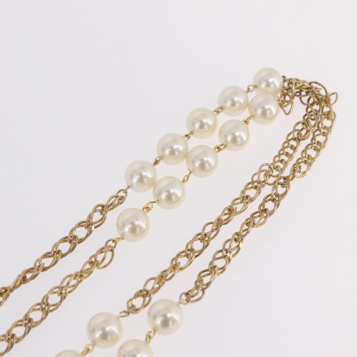 Chanel Vintage Double Pearl Station Long Chain Metal And Faux Pearls Gold Gold_Plated Necklace Jewelry (Pre-Owned)