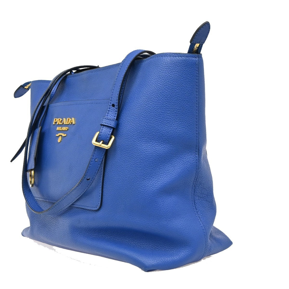 Prada Front Pocket Shopping Vitello Daino Blue Leather Tote Bag Bag (Pre-Owned)