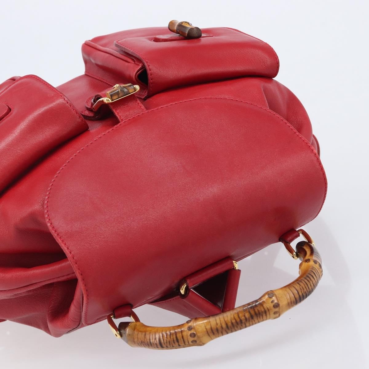 Gucci Vintage Bamboo Leather Red Leather Backpack Bag (Pre-Owned)