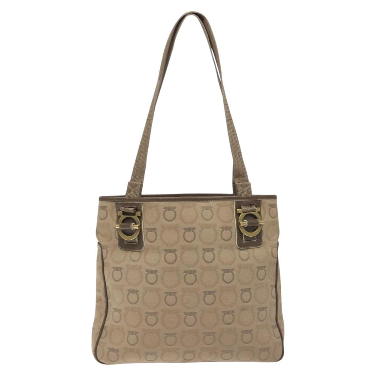 Salvatore Ferragamo Gancini Tote Gancini Canvas Beige Canvas Tote Bag Bag (Pre-Owned)