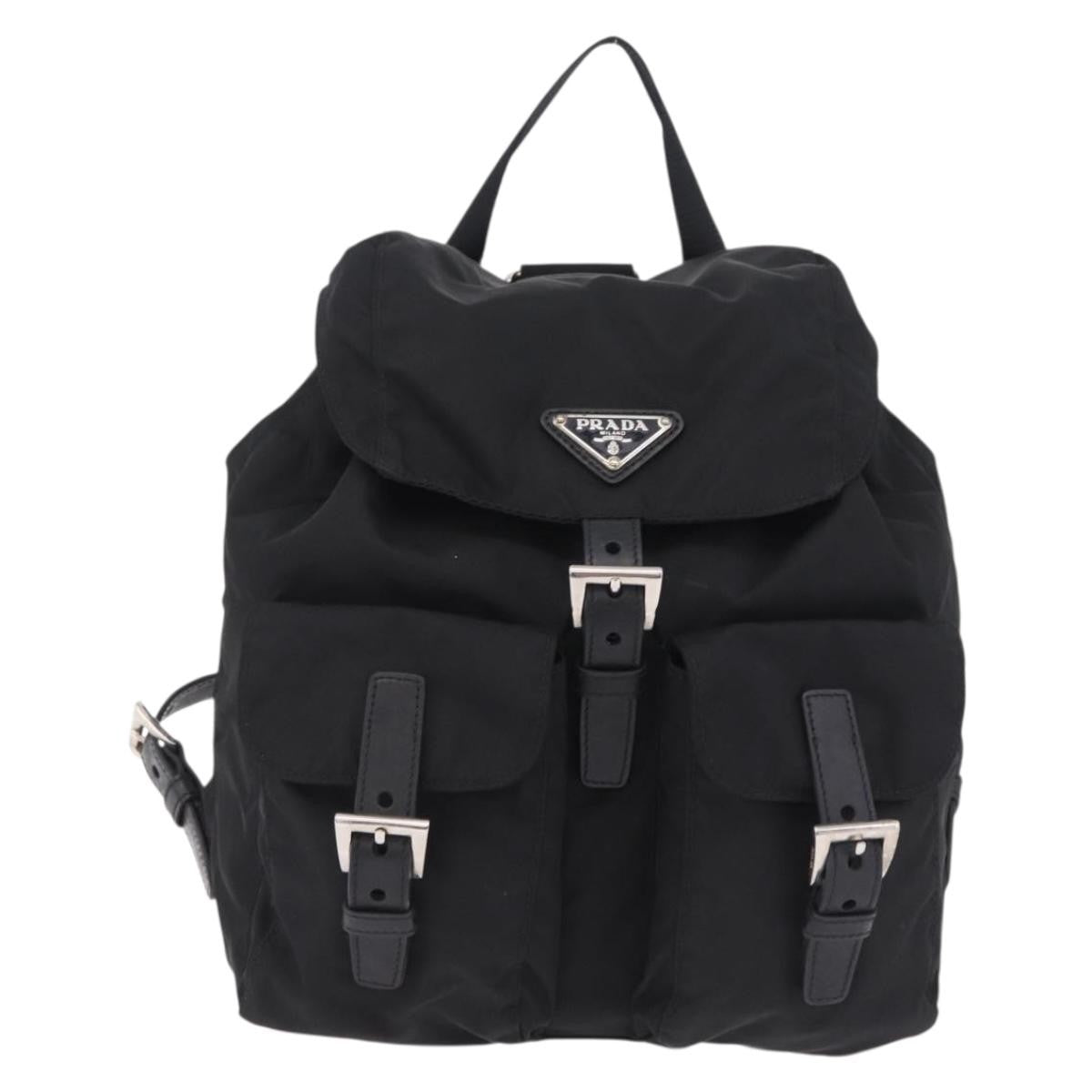 Prada Double Pocket Backpack Chain Re-Nylon Black Nylon Shoulder Bag Bag (Pre-Owned)