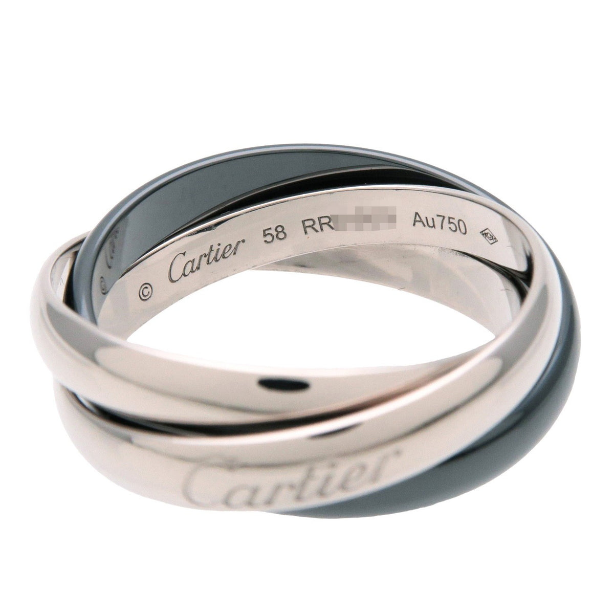 Cartier Trinity 18K White Gold & Black Ceramic Silver White_Gold Ring Jewelry (Pre-Owned)