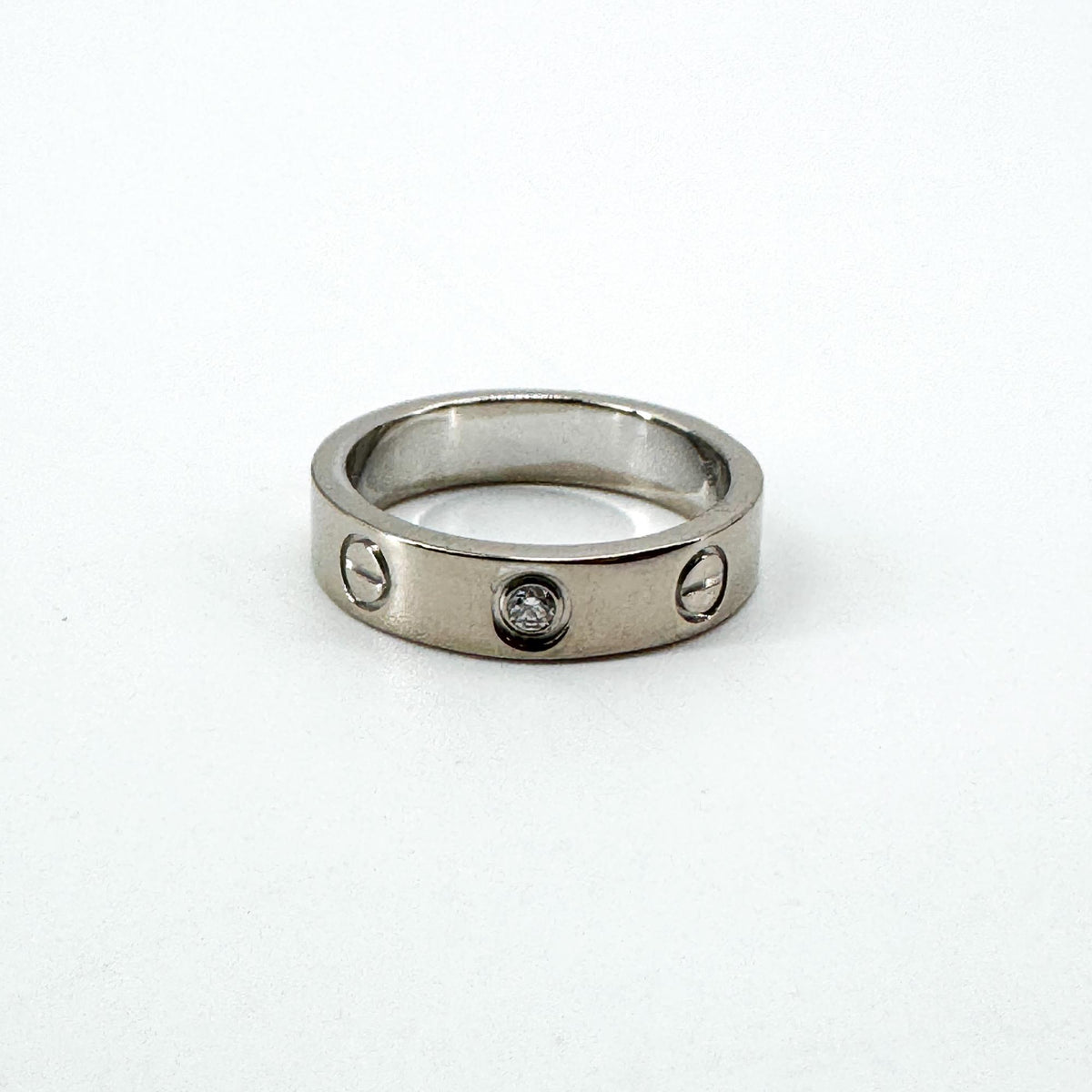 Cartier Love 3 Diamonds Band 18K White Gold With Diamond Silver Gold Ring Jewelry (Pre-Owned)