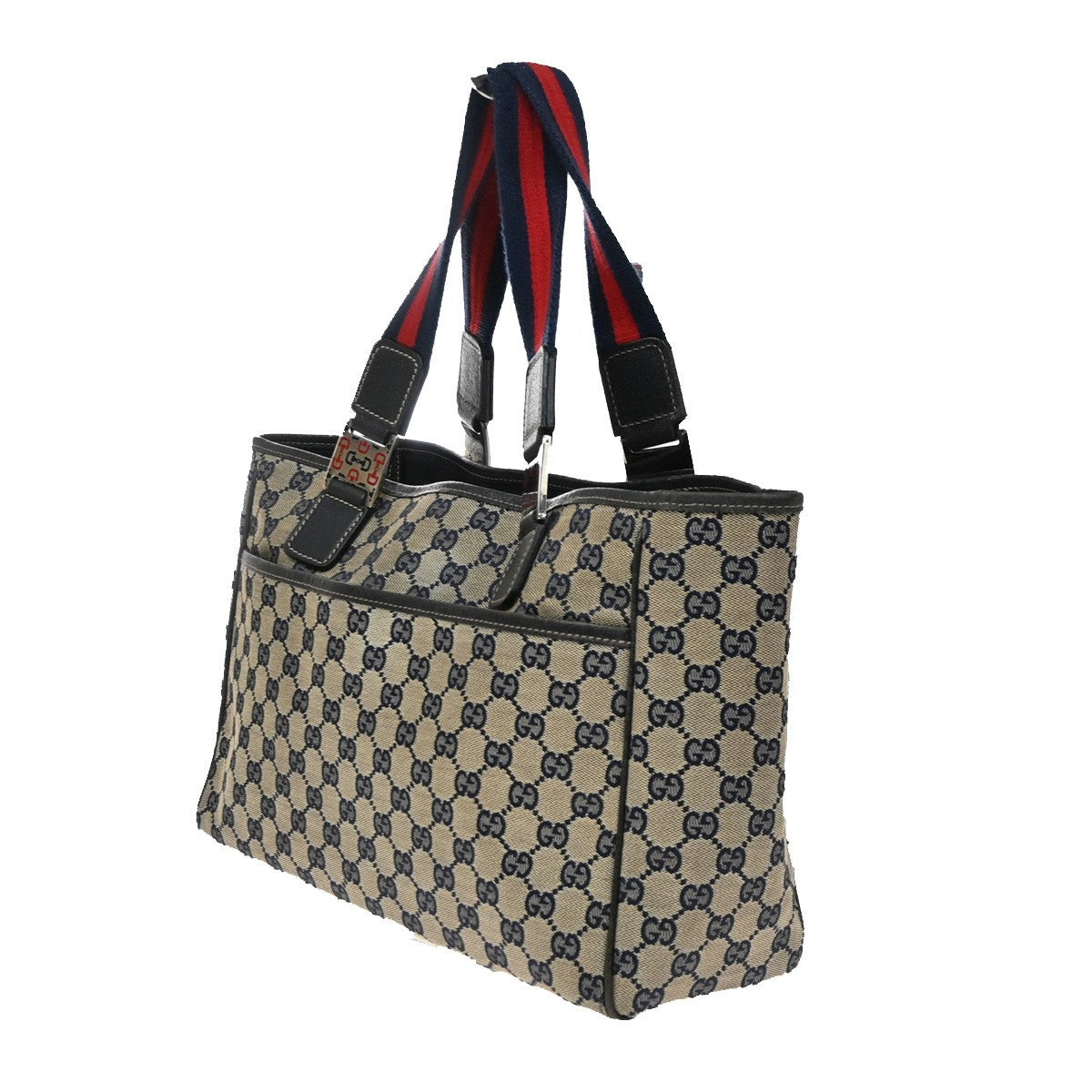 Gucci Web Handle Buckle Gg Canvas Beige Canvas Tote Bag Bag (Pre-Owned)