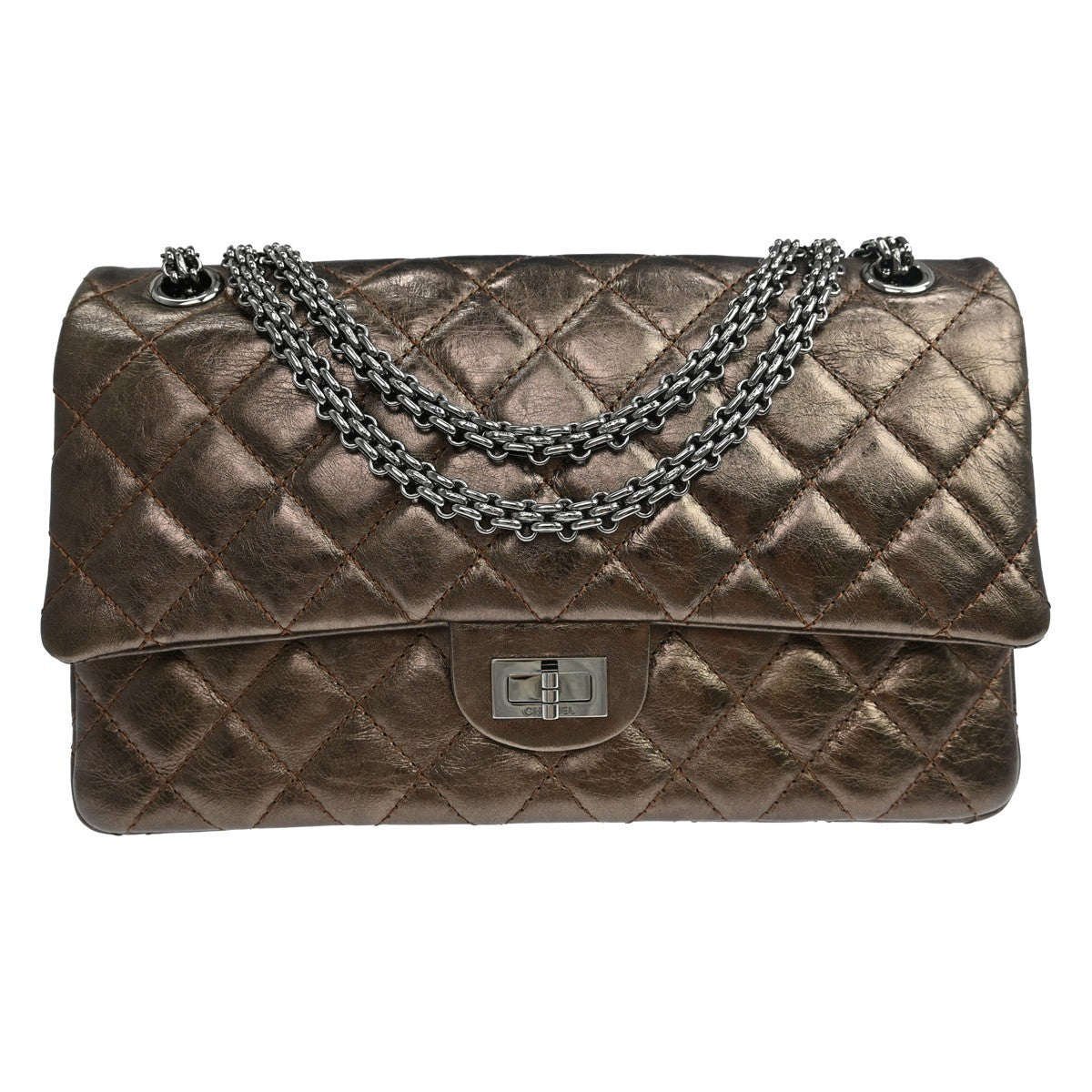 Chanel Reissue 2.55 Flap Quilted Metallic Aged Calfskin Brown Leather Handbag (Pre-Owned)