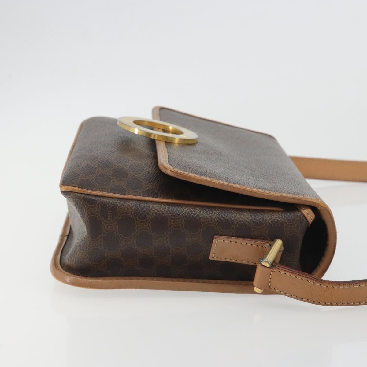 Celine Vintage Macadam Circle Logo Canvas And Leather Brown Canvas Shoulder Bag Bag (Pre-Owned)
