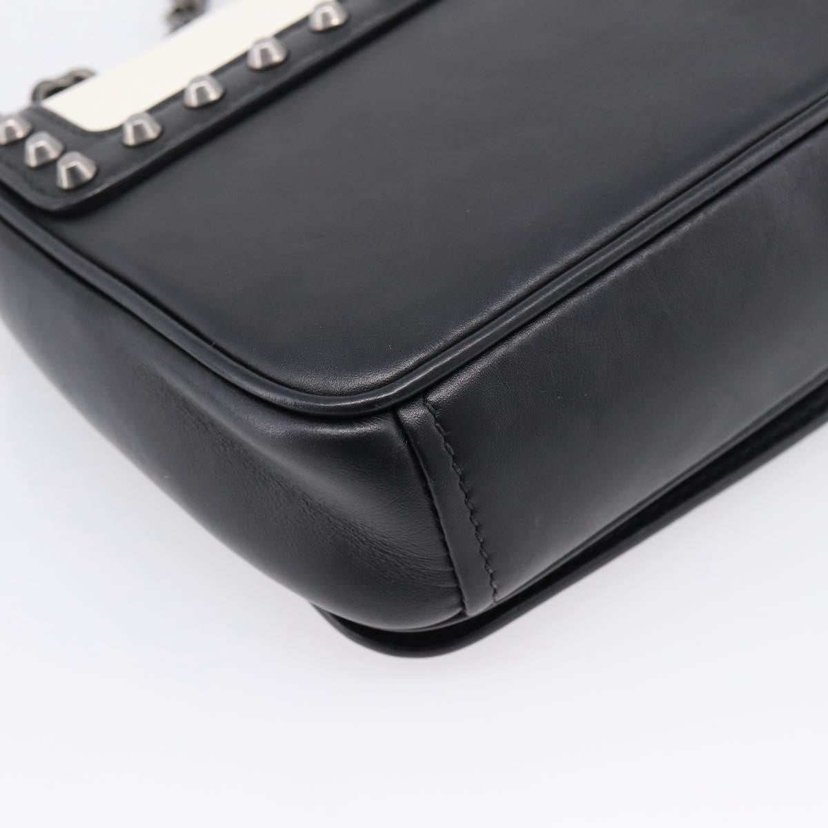 Prada Chain Flap Studded Glace Calf White Leather Shoulder Bag Bag (Pre-Owned)
