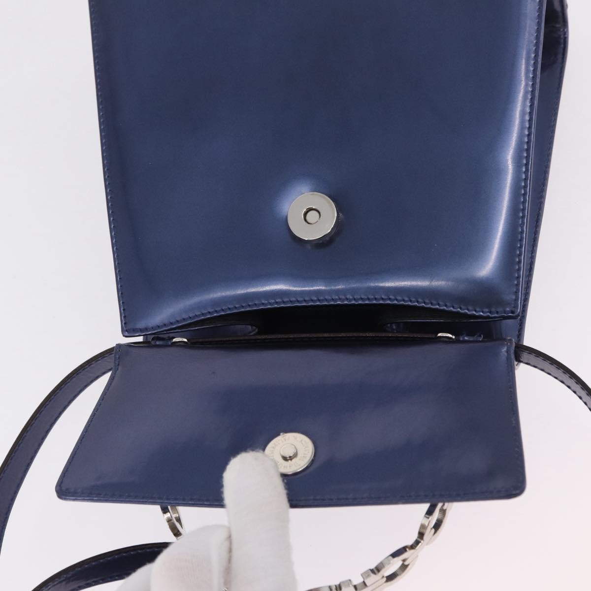 Salvatore Ferragamo Gancini Envelope Top Handle Leather Navy Patent_Leather Handbag (Pre-Owned)