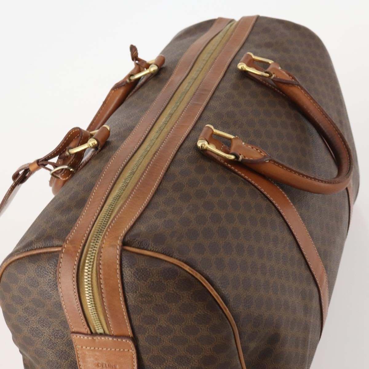 Celine Vintage Macadam Boston Canvas And Leather Brown Canvas Travel Bag Bag (Pre-Owned)