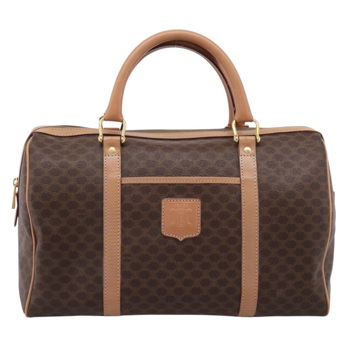 Celine Vintage Boston Macadam Coated Canvas Brown Pvc Handbag (Pre-Owned)