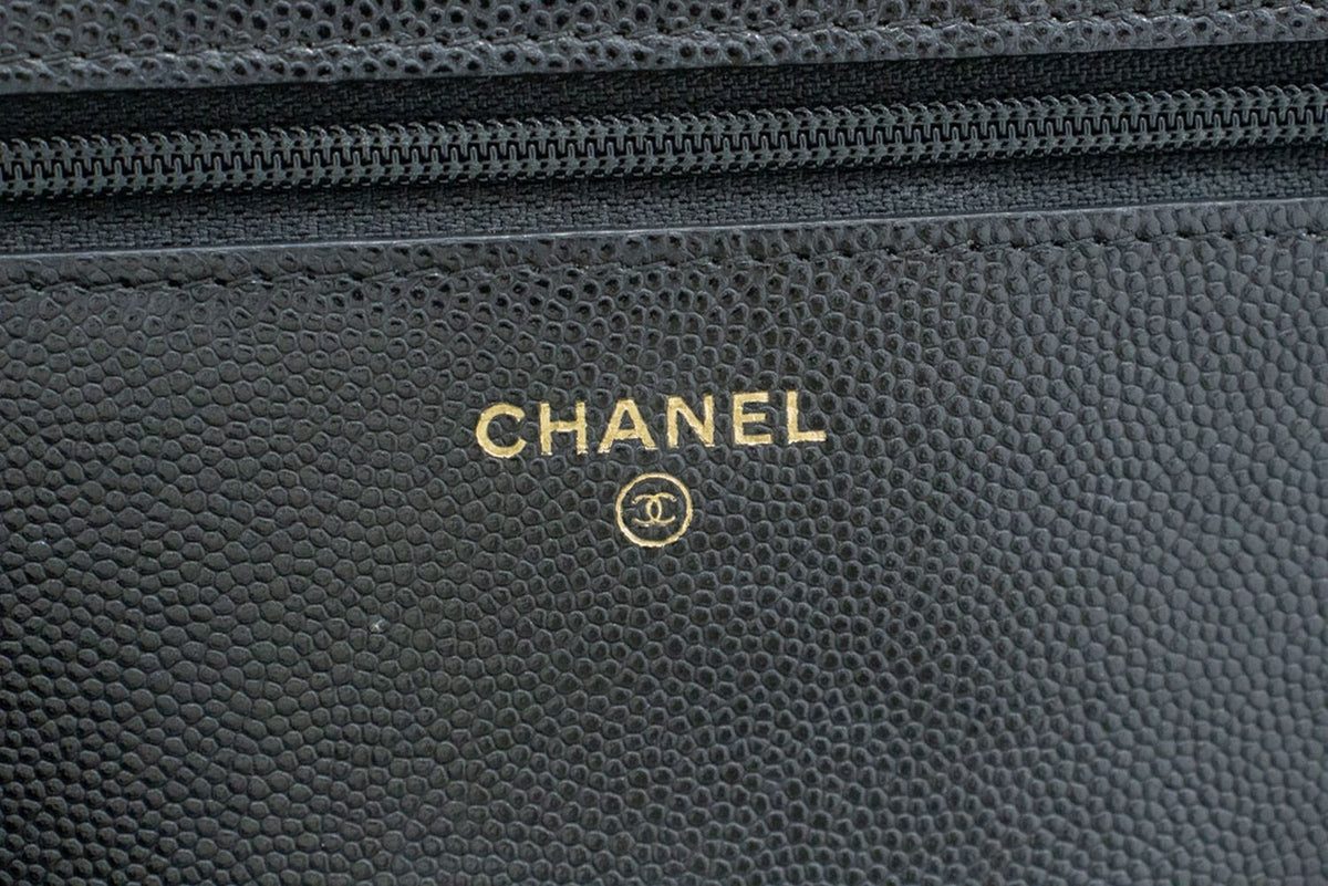 Chanel Boy Wallet On Chain Quilted Caviar Black Calfskin Wallets Accessory (Pre-Owned)