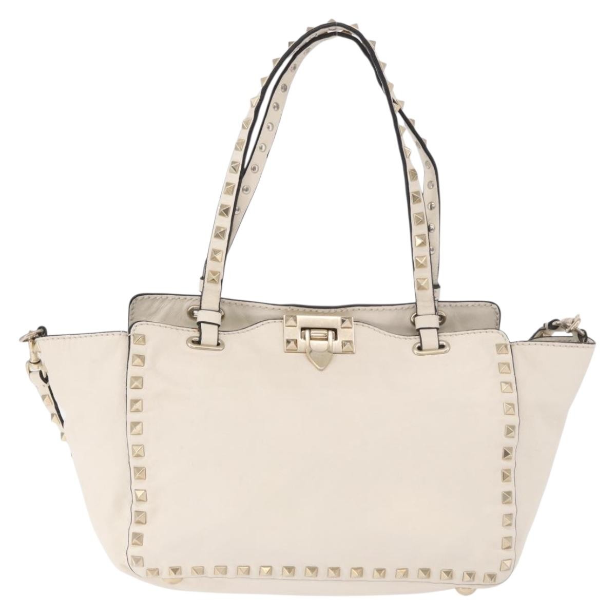 Valentino Garavani Rockstud Tote Soft Leather White Leather Tote Bag Bag (Pre-Owned)