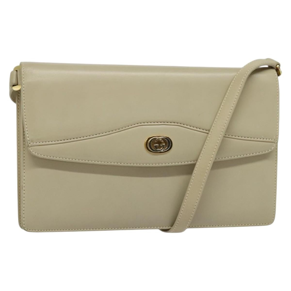 Gucci Vintage Interlocking G Flap Leather Beige Leather Shoulder Bag Bag (Pre-Owned)