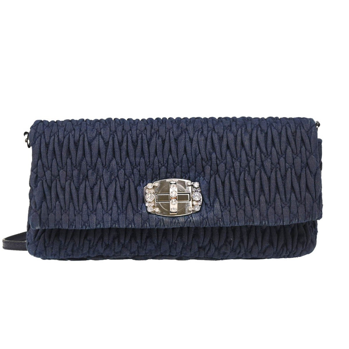 Miu Miu Crystal Clutch Matelasse Denim Navy Denim_Jeans Clutche & Pouche Bag (Pre-Owned)