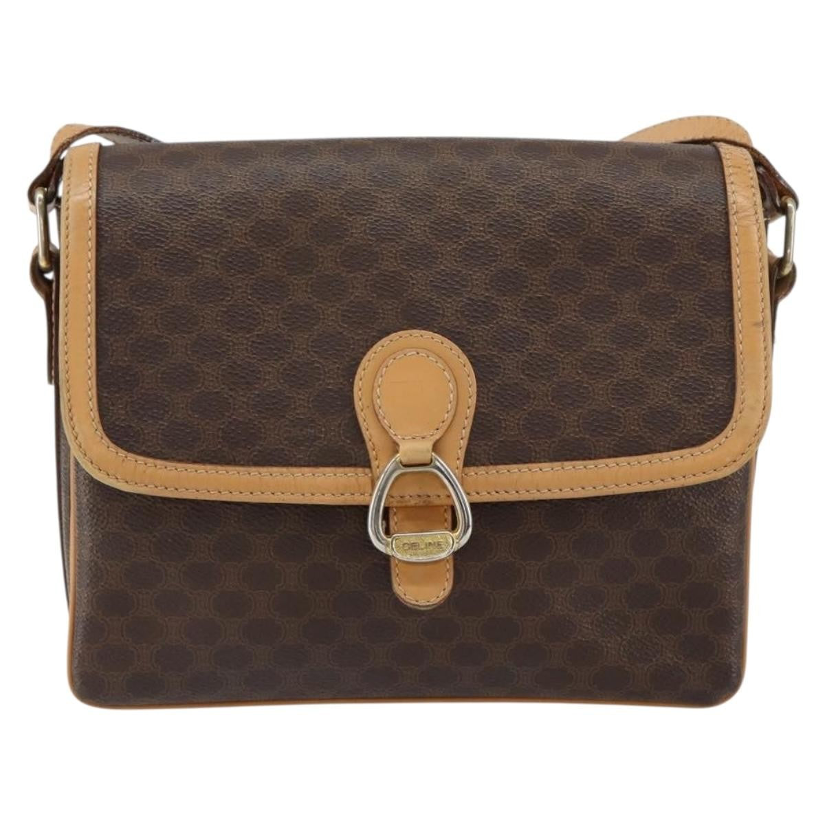 Celine Vintage Macadam Canvas And Leather Brown Canvas Shoulder Bag Bag (Pre-Owned)