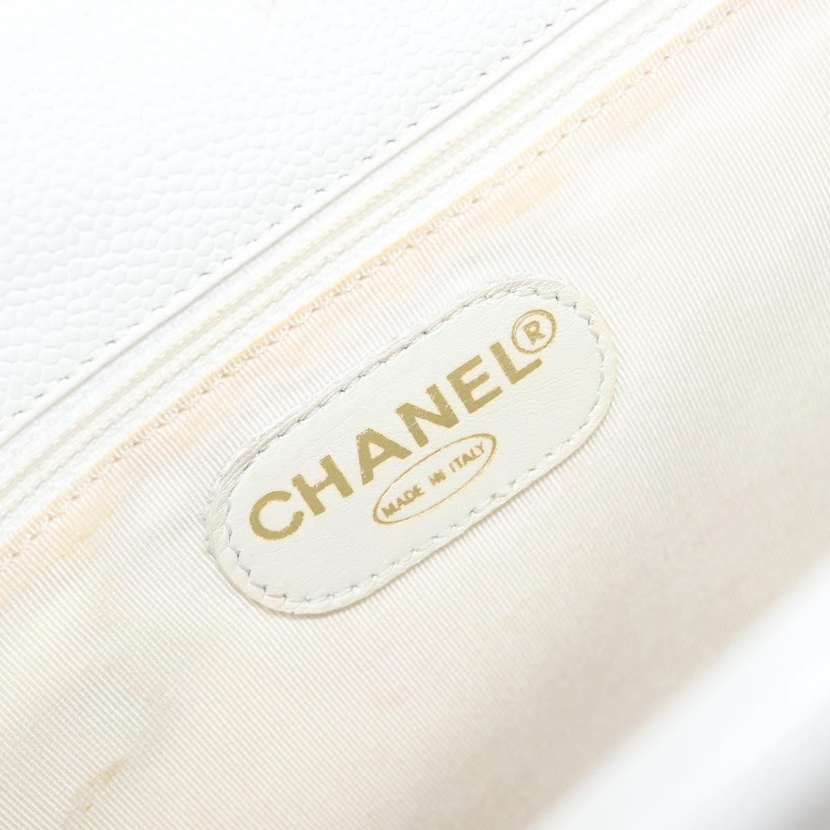 Chanel Vintage Wooden Quilted Caviar White Leather Tote Bag Bag (Pre-Owned)