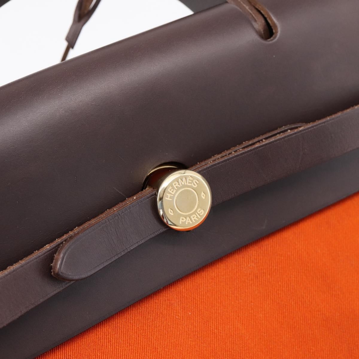 Hermes Herbag A Dos Toile Orange Canvas Backpack Bag (Pre-Owned)
