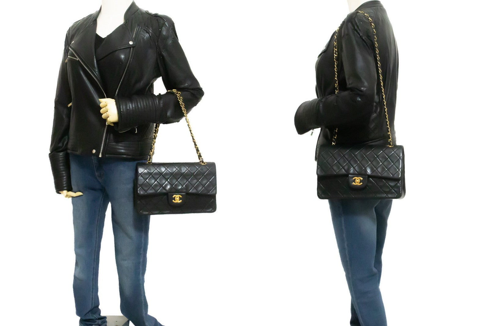 Chanel Classic Flap Lambskin Black Leather Crossbody Bag Bag (Pre-Owned)
