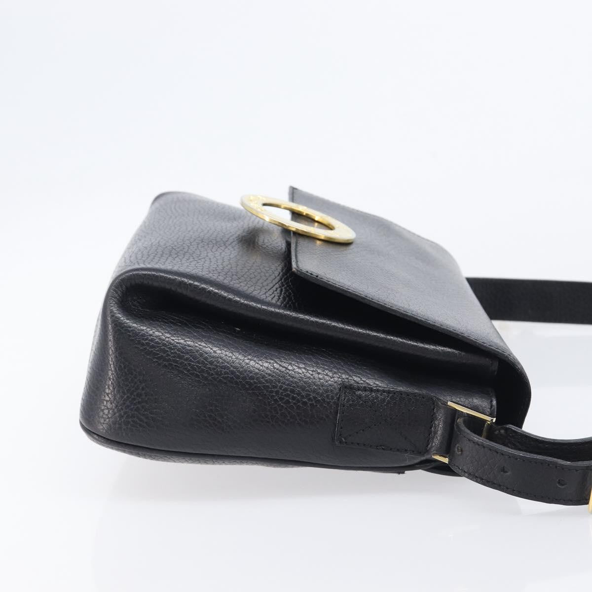 Celine Vintage Circle Logo Leather Black Leather Crossbody Bag Bag (Pre-Owned)