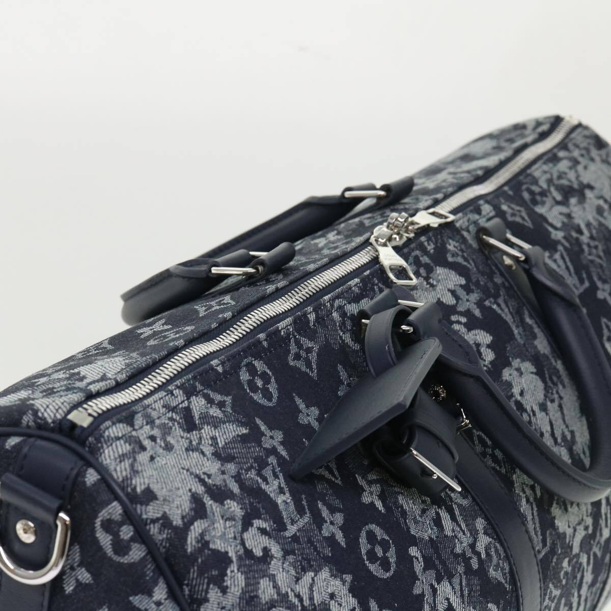 Louis Vuitton Keepall Bandouliere Monogram Tapestry Canvas Navy Canvas Bag (Pre-Owned)