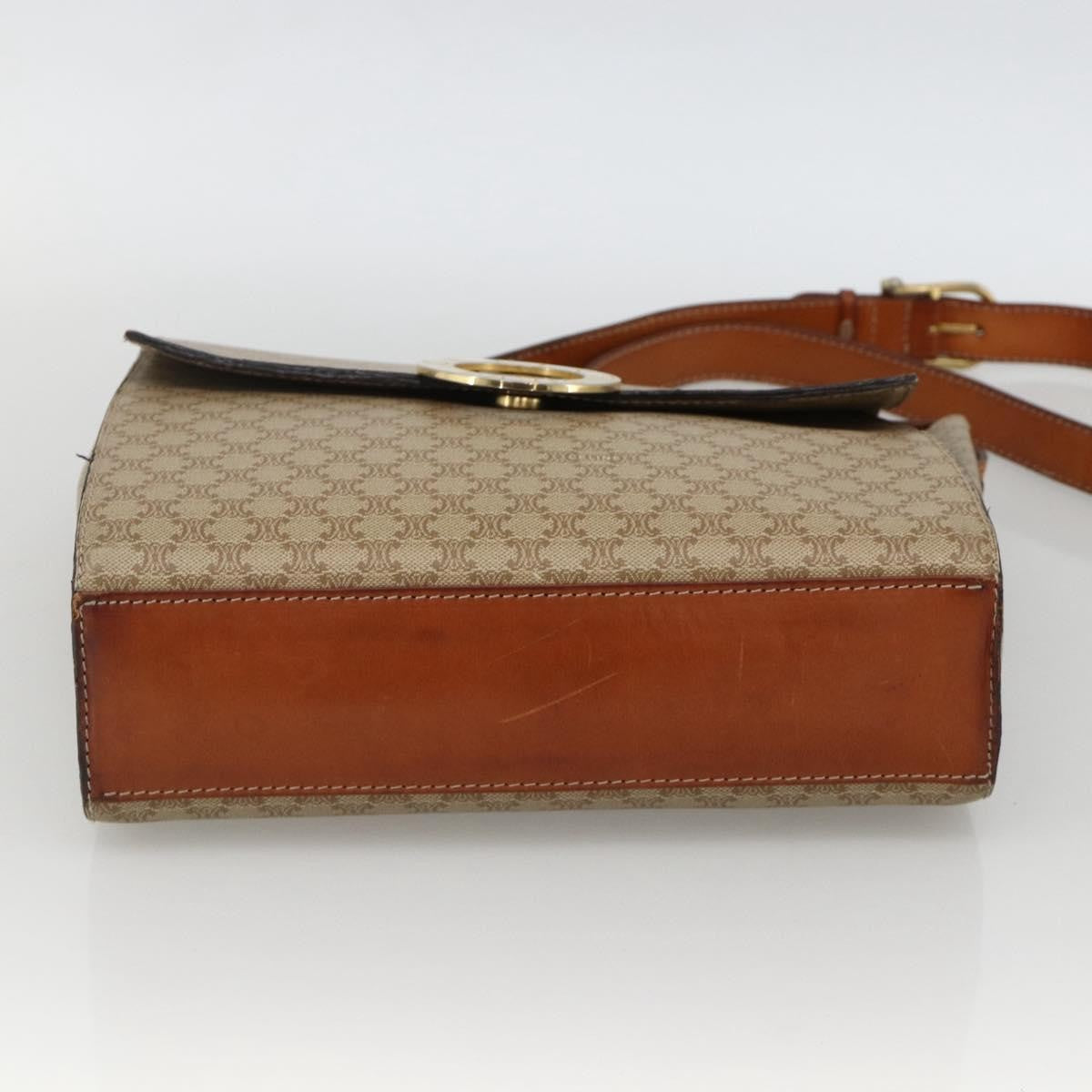 Celine Vintage Macadam Circle Logo Canvas And Leather Beige Canvas Shoulder Bag Bag (Pre-Owned)