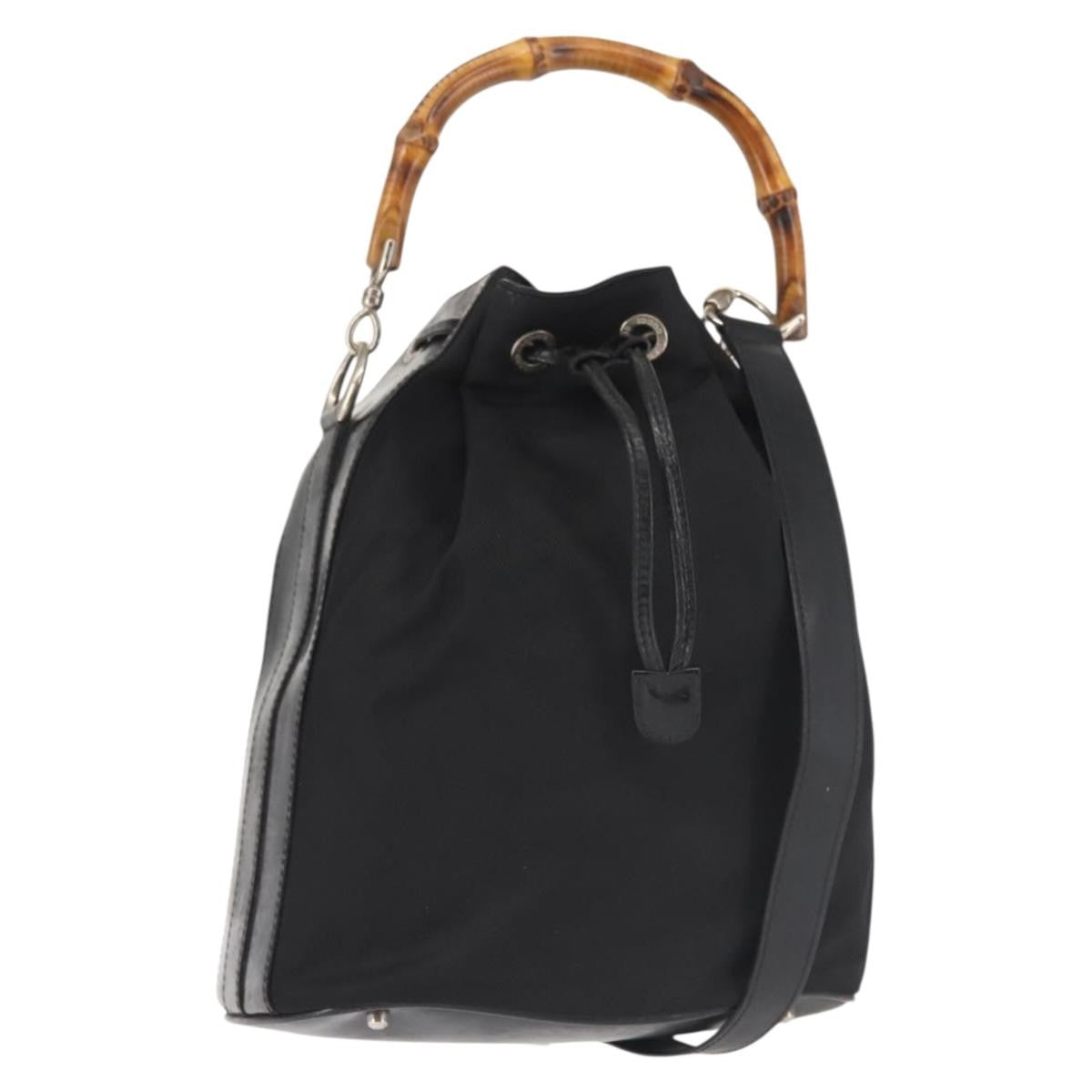 Gucci Vintage Bamboo Bucket Nylon And Leather Black Nylon Bag (Pre-Owned)