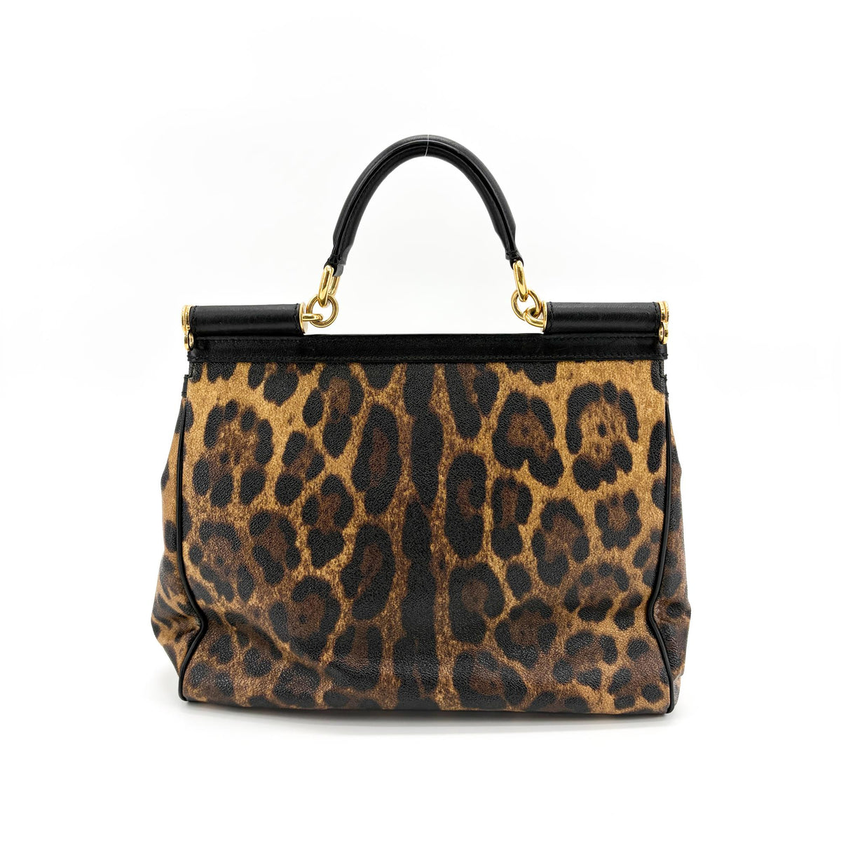 Dolce & Gabbana Miss Sicily Leopard Print Leather Brown Calfskin Handbag (Pre-Owned)