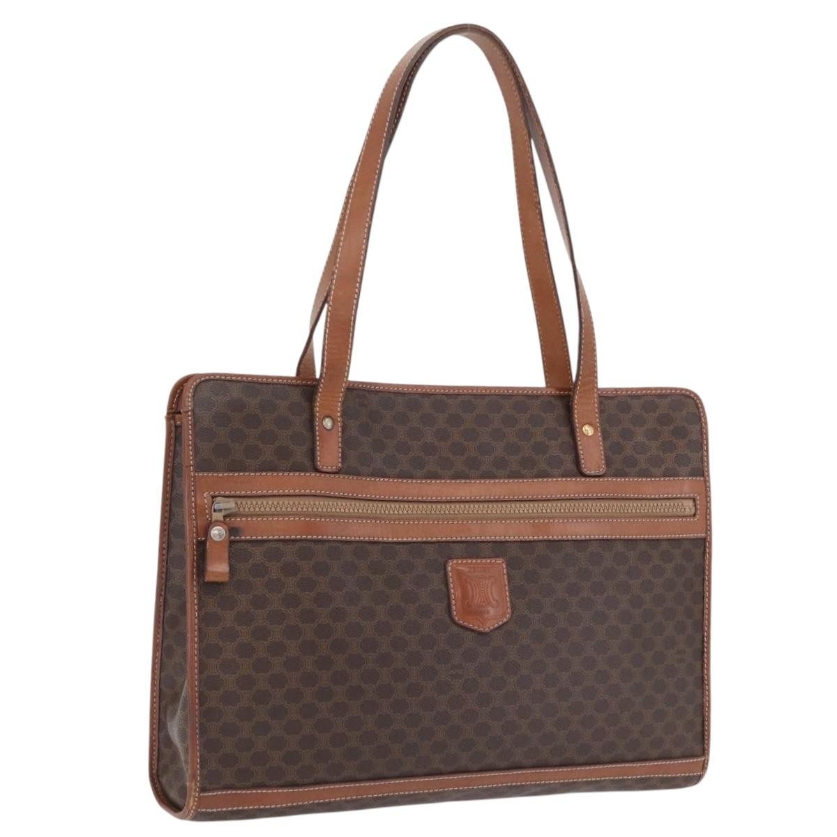 Celine Macadam Macadam With Leather Brown Canvas Tote Bag Bag (Pre-Owned)