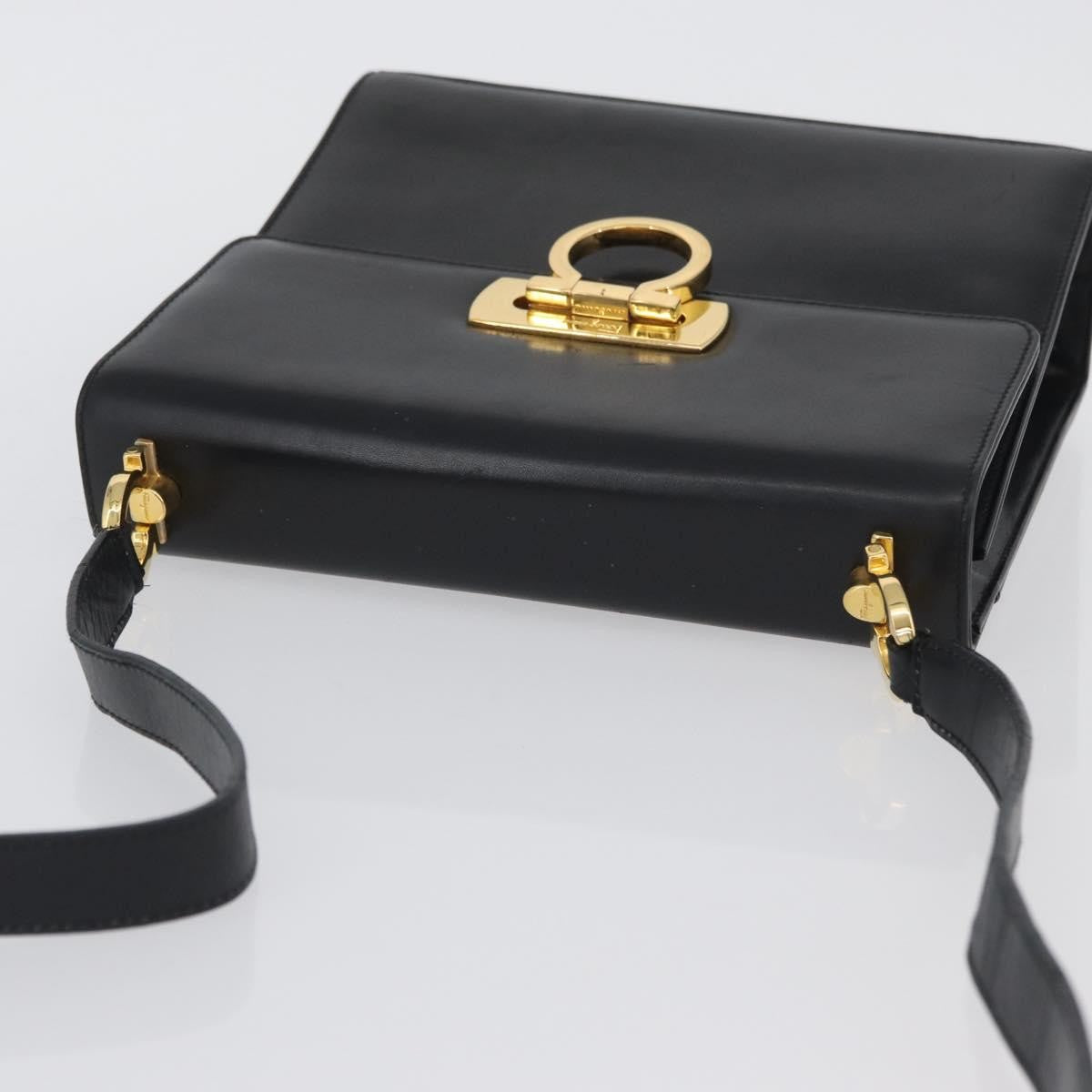 Salvatore Ferragamo Gancini Flap Leather Black Leather Shoulder Bag Bag (Pre-Owned)