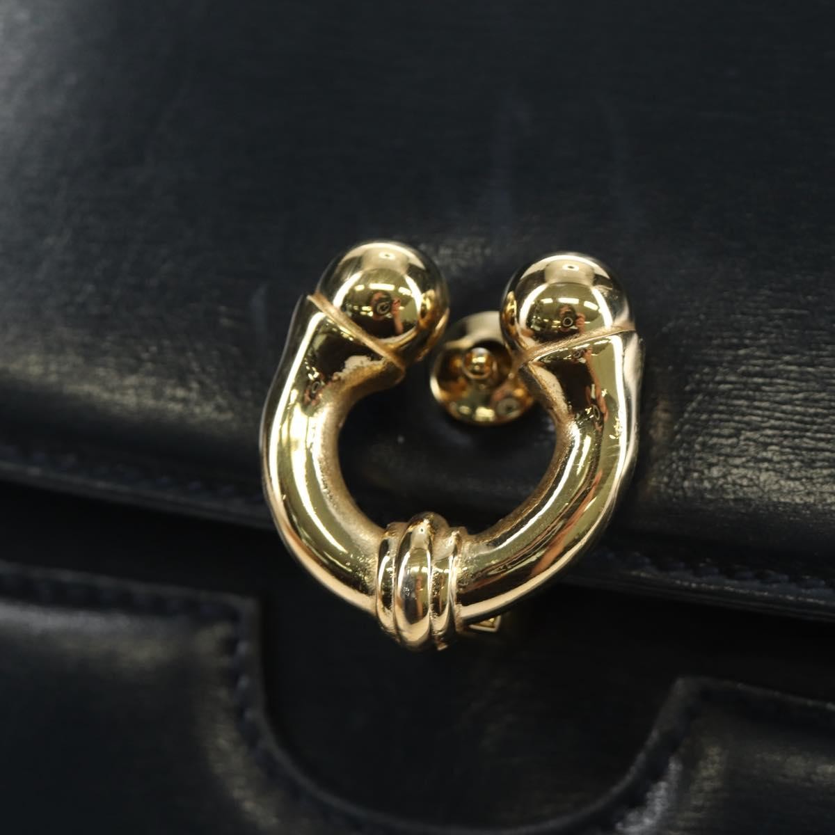 Gucci Chain Flap Leather Navy Leather Shoulder Bag Bag (Pre-Owned)
