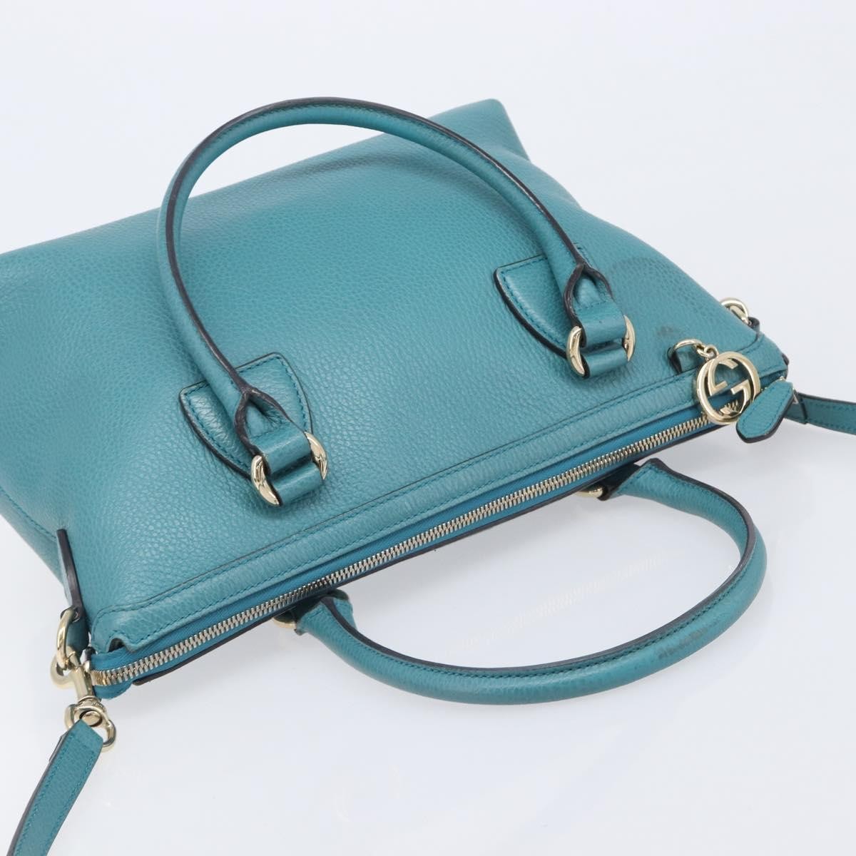 Gucci Gg Charm Convertible Dome Satchel Leather Blue Leather Handbag (Pre-Owned)