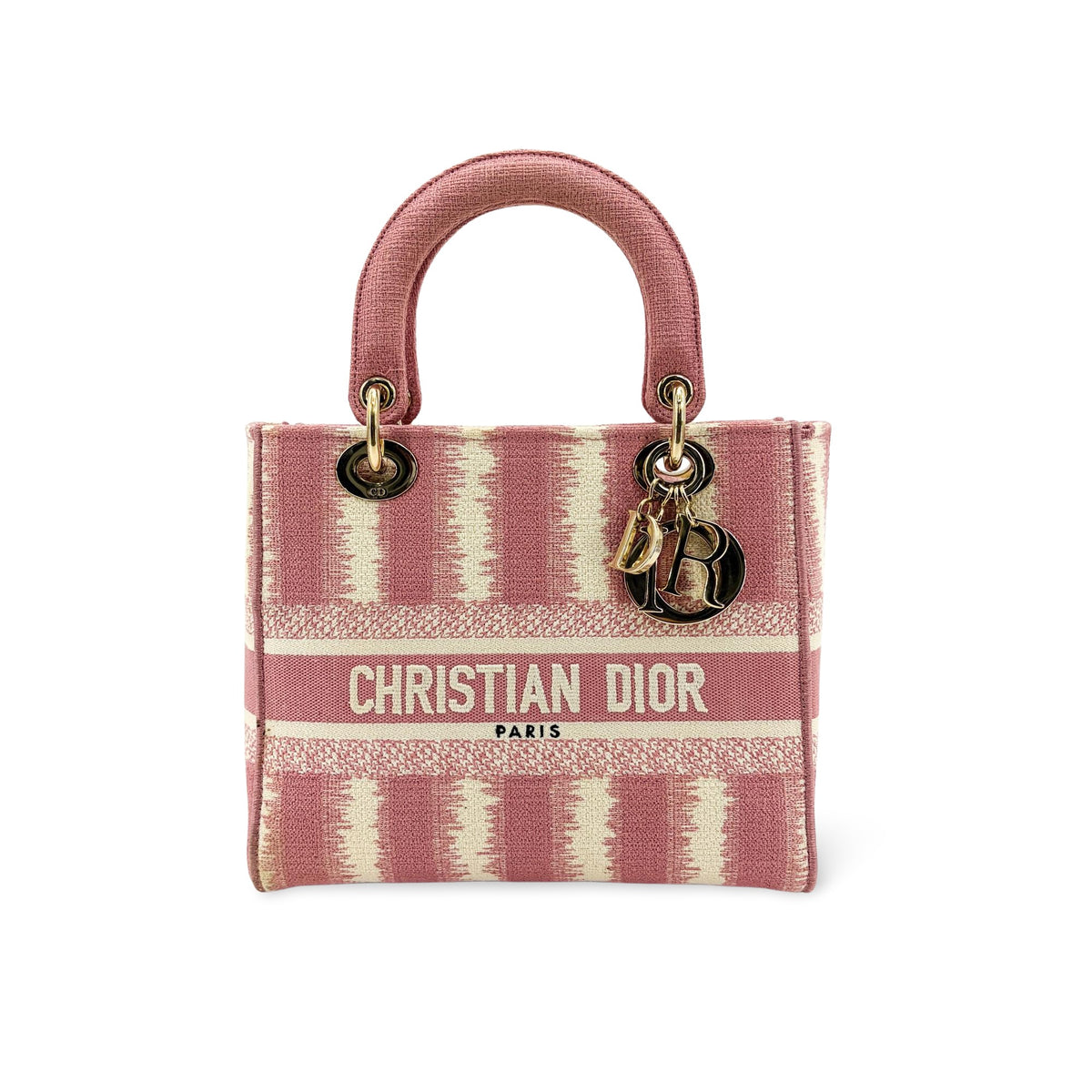 Christian Dior Lady D-Lite Embroidered Canvas Pink Canvas Handbag (Pre-Owned)
