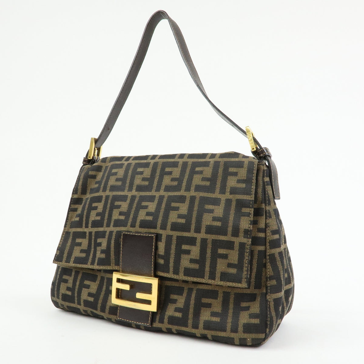 Fendi Round Flap Baguette Zucca Canvas Brown Canvas Shoulder Bag Bag (Pre-Owned)