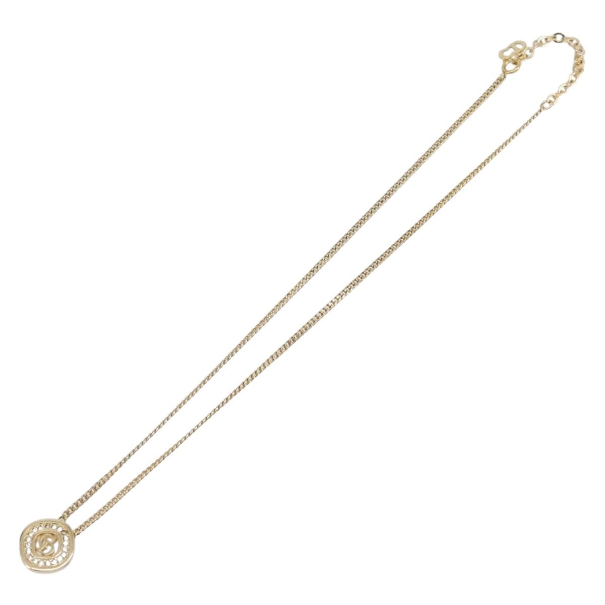Christian Dior Cd Cube Charms Pendant Metal With Crystals Gold Metal Necklace Jewelry (Pre-Owned)