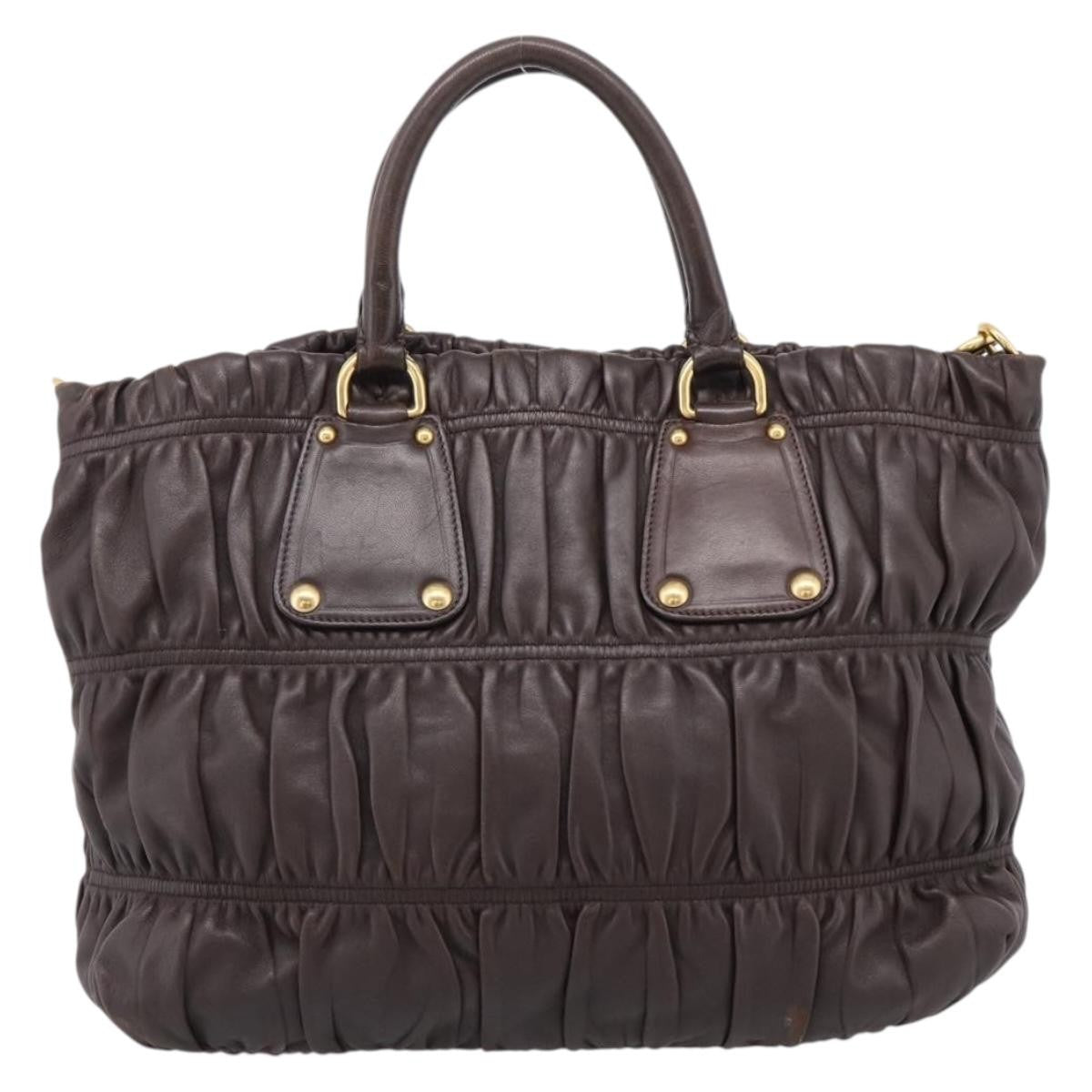 Prada Gaufre Nappa Leather Brown Leather Tote Bag Bag (Pre-Owned)